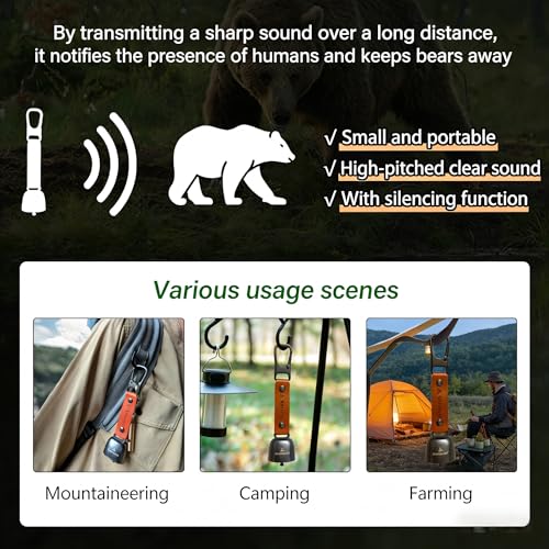 Auroraki's Loud Bear Bell with Magnetic Silencer for Bear Deterrent, Survival, Camping, Hiking, Biking, Climbing - Brown