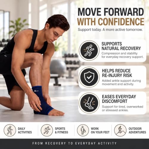 ABIRAM Ankle Brace Compression Sleeve with Adjustable Support Strap - color: Blue, size: X-Large