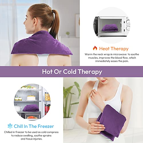 Microwavable Heating Pad with Washable Cover, 8 x 18 Microwave Heating Pad for Neck and Shoulders, Moist Heat Bean Bag Warm Compress for Knee, Joints, Wrist, Abdomen (Dark Purple) - color: 8 X 18" Dark Purple - 1 Pack