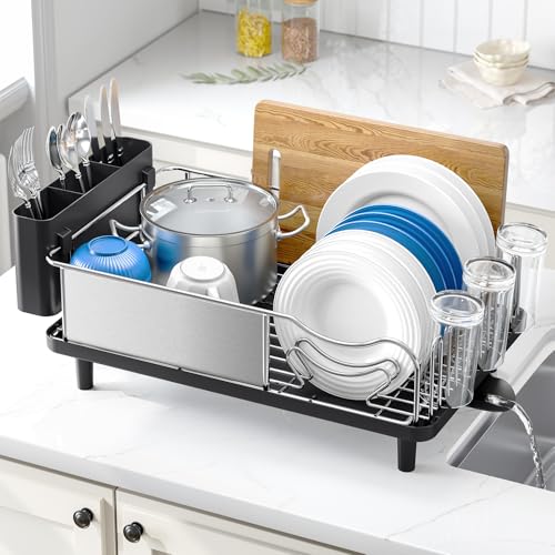 Urackify Stainless Steel Dish Drying Rack for Kitchen Counter, Black - color: Black