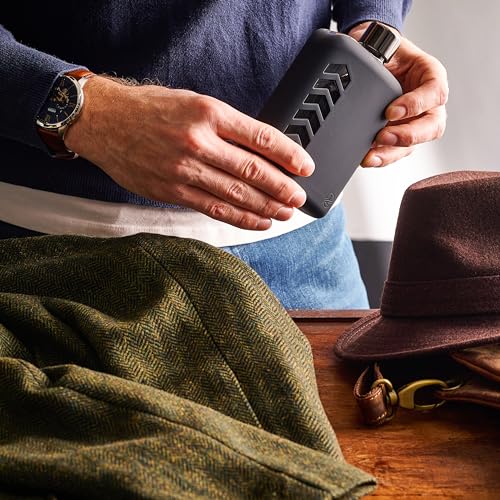 Large Glass Flask Set for Men & Women - Drinking Hip Flask Bottle with Cork & Silicone Seals for Whiskey, Liquor, Alcohol - Includes Metal & Plastic Lids, Funnel, Protective Silicone Sleeve - 240ml. - size: 8oz.
