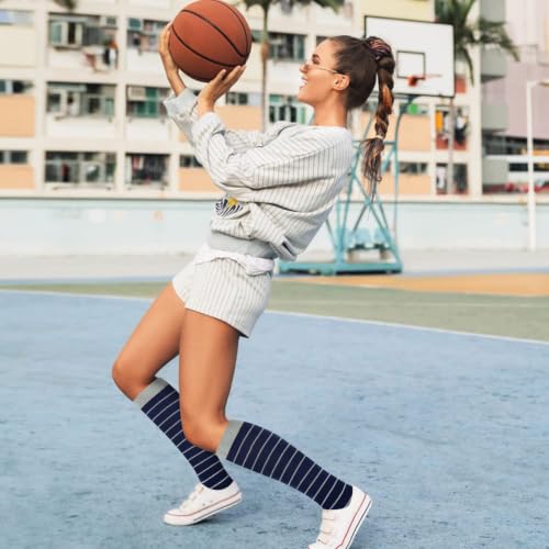 Junely Compression Socks for Women Knee High Striped Polka Dot Stockings - color: A8-navy