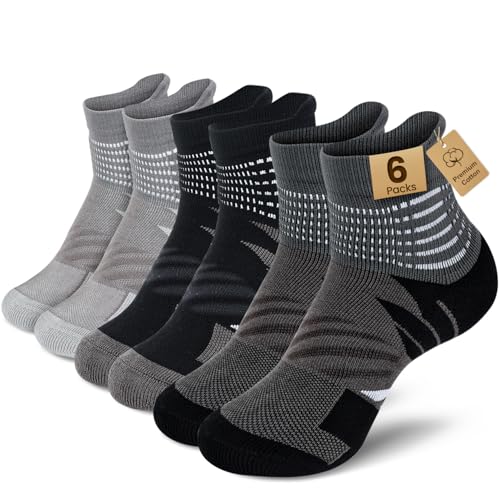IRAMY Compression Ankle Support Crew Socks Men Women Wicking Plantar Fasciitis Relief Running Hiking Socks 3 Pairs - color: Black+light Grey+dark Grey-6 Packs-0, size: Large