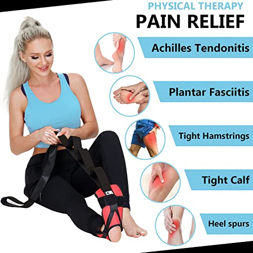 Foot and Calf Fascia Stretcher for Plantar Fasciitis, Physiotherapy Stretching Strap, Yoga Stretch Strap Improves Strength and Relief to Heel Spurs, Calf, Thigh and Hip (Red) - color: Red