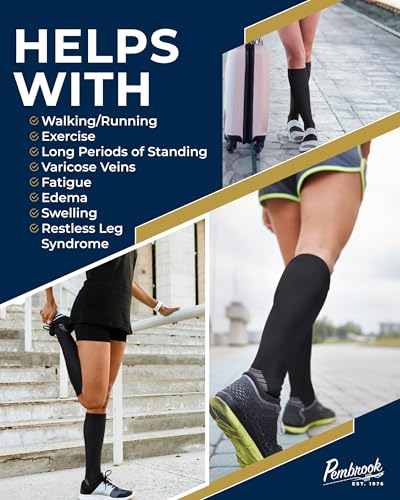 Pembrook 3 Pairs Compression Socks 20-30 mmHg - Compression Socks for Women and Men | Running, Athletic, Travel, Nurses - color: Black - 3 Pairs, size: X-Large