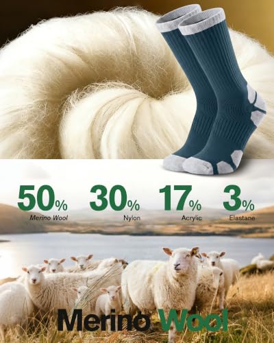 TANSTC Merino Wool Hiking Socks, Moisture Wicking Socks for Men & Women - color: Long-colourful (3 Pairs), size: 6-8