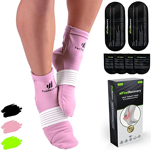 Ice Pack Coolers - Reusable Hot&Cold Therapy Socks w/Compression Straps - Cold Gel Pack for Neuropathy, Foot Pain, Plantar Fasciitis & Sprains - Cooling Socks for Hot Feet for Gout - size: L/XL, style: Pink