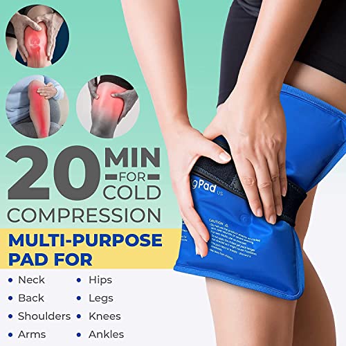 Rectangle Gel Pad for Arm, Leg, Knee, and Back - 15''x11'' Reusable Gel Ice Pack with Elastic Fastener for Hands-Free Application - Cold Packs for Post-Surgery or Sport Injuries - 1 Pack Blue - style: Rectangle Gel Ice Pack