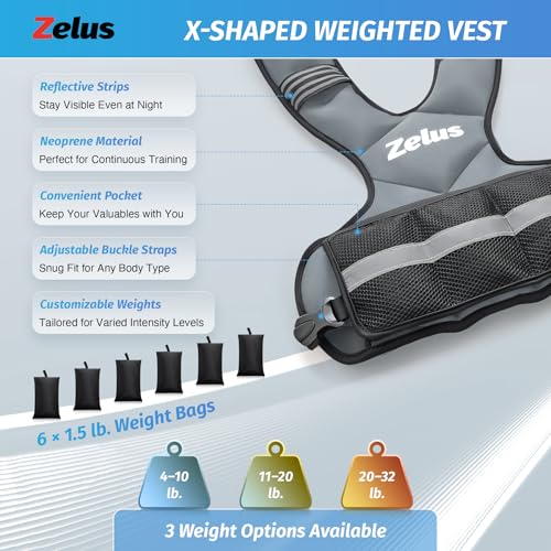 ZELUS Weighted Vest for Men Women,Adjustable 4-32lb Vest, Removable Weights - color: Gray, size: 11-20 lb.