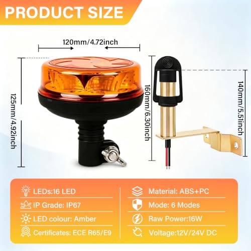 1Pcs Led Beacon Light Amber Strobe Lights with L Shape Metal Bracket - color: Beacon Light +L Shape Bracket