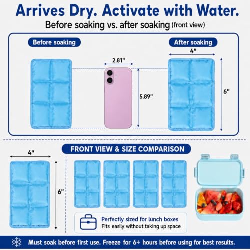 4 Pack Flexible Ice Packs for Lunch Boxes & Coolers, Lightweight - color: Light blue