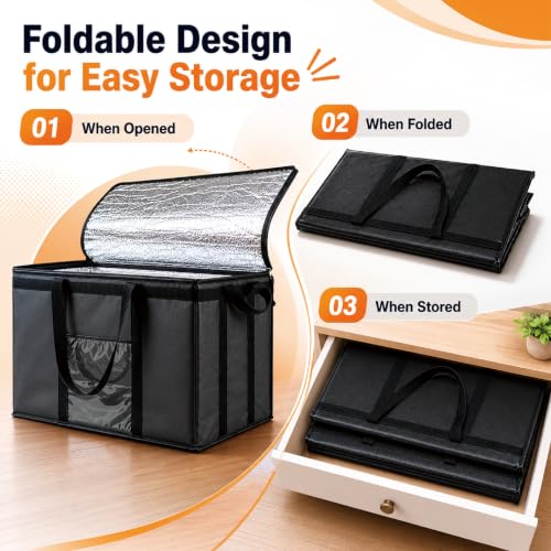 NZ home Insulated Food Delivery Bag, Grocery Cooler & Catering Tote - color: Black, size: Large