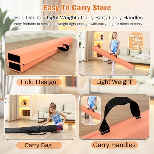 Marfula 6 FT / 8 FT / 9 FT Folding Gymnastics Beam Foam Balance Floor Beam - color: Light Orange, size: 9 Ft