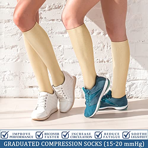 FEYHAY Copper Compression Socks (3 Pairs) 15-20 mmHg Circulation is Best Athletic & Daily for Men & Women, Running, Climbing - color: 3 Beige/Beige/Beige, size: Small-Medium