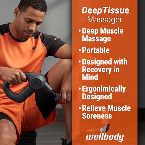 Wellbody 5 Deep Tissue Massage Gun with Heat Ball Technology | Vibrating Handheld Massager for Trigger Point Therapy | 5 Speed Rechargeable Portable Device for Muscle Pain Relief & Recovery