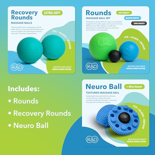 RAD Baller Bundle – Myofascial Release Balls for Full Body Mobility & Recovery, Trigger Point Relief – Includes Rounds (Set of 3), Recovery Rounds (Set of 2), and Neuro Ball Foot Roller - style: RAD Baller Bundle