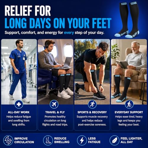 SB SOX Compression Socks for Men & Women (20-30mmHg) - color: Black/Blue, size: Small