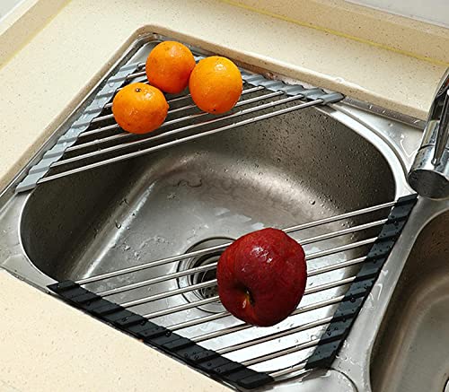 Ahyuan Roll up Dish Drying Rack Over The Sink Kitchen Roll up Sink Drying Rack Portable Dish Drainer Foldable Dish Drying Rack (Warm Gray, Triangle 16.3''X9.4'') - color: Warm Gray, size: Triangle 16.3 inches x 9.4 inches