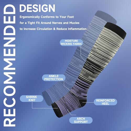 bropite Open Toe Compression Socks for Women，3 Pairs Toless Knee-High Socks - color: B-stripe Open, size: 4X-Large