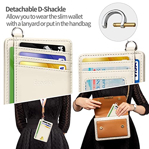 Slim Minimalist Front Pocket Wallet, RFID Blocking Credit Card Holder Wallet with Integrated D-Shackle for Men Women - color: Cowhide Beige