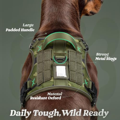 rabbitgoo Tactical Dog Harness for Small Dogs, No Pull Service Pet Vest - color: Green Camo, size: S(Chest:16.1"-31.5",Neck:15.4"-21.6",Back:7.1")