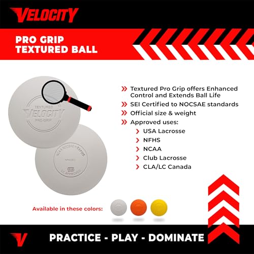 Velocity Lacrosse Balls - Practice Balls, Official NFHS, SEI, and College Approved Size - Meets NOCSAE Standard - Approved Competition Colors - Case of 60 & 120 with Ball Bag - color: White - TPG, size: 120 Balls + Bag, style: Textured Pro Grip