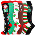 Compression Socks for Women&Men 20-30mmHg Graduated Knee High Stocking - color: 06-6 Pairs Christmas series, size: Small-Medium