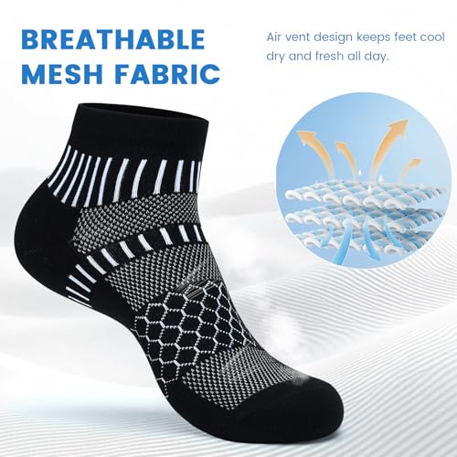 IRAMY Ankle Compression Socks for Women Men Cushioned Athletic Running Socks Plantar Fasciitis Relief 2/3/4/5/6 Pairs - color: Black(2 Pairs), size: Medium