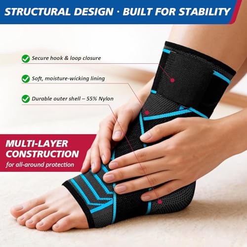 Ankle Brace Plantar Fasciitis Relief, Adjustable Strap Men Women - color: Blue, size: Medium