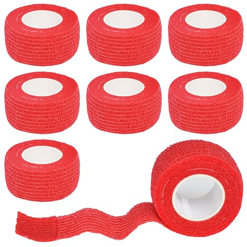 8 Pack 1 in x 5 Yards Cohesive Wrap Self Adhesive Bandage Wrap Elastic Self Adherent Wrap Self Stick Vet Tape for Athletic, Wrist, Ankle, Knees, Pets (Red) - color: Red, size: 1 Inch
