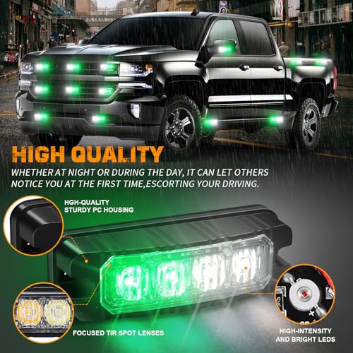 XRIDONSEN 8PCS Sync Truck Grill Lights 32 LED Green White Strobe Lights - color: Green/White
