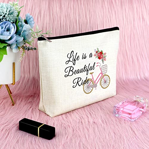 Bike Lovers Gift for Women Friend Makeup Bag Cycling Gift for Girl Daughter Cosmetic Bag Bicycle Presents for Bike Lover Rider Riding Presents for New Driver Birthday Christmas Travel Cosmetic Pouch