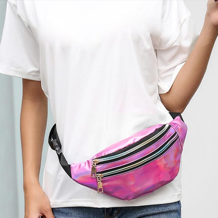 Fanny Pack Unisex Holographic Horizontal Waist Bag Waterproof Adjustable Belt Laser Fashion Sports Shining Fanny Bag(Pink) - color: Pink4