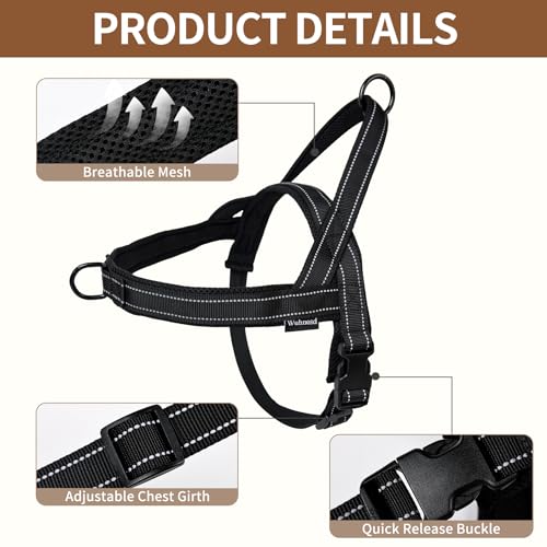 No Pull Dog Harness & 5FT Leash Set with Car Seatbelt Clip,Black,XL - color: Reflective-Black, size: XL:Belly Chest-30.6''-39.2''
