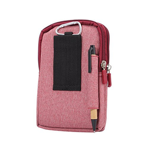 Small Cell Phone Holster with Belt Loop, Men Mobile Phone Belt Clip Pouch, Men's Bag Zippered Phone Belt Holder Phone Case with Clip Bumbag Protector Waist Pouch Wallet with Carabiner Hook Belt Loop - color: Red