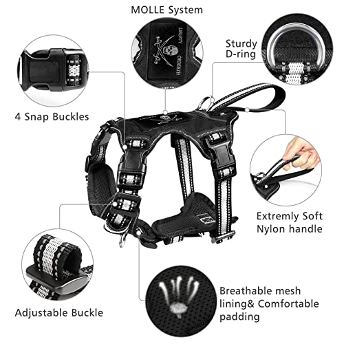 WINSEE Pet Harness Collar and Leash Set, All-in-one Reflective Dog Harness No Pull with Adjustable Buckles for Puppies, Small, Medium, Large, and Extra-Large Dogs (X-Large, Black) - color: Black, size: X-Large