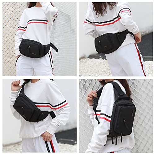 Fanny Pack for Men&Women with Shrinkable Bottle Cages,Waist Pack Bag Hip Bum Bag with Adjustable Strap for Outdoors Workout Traveling Casual Running Hiking Cycling Fishing (Navy-Blue-1)