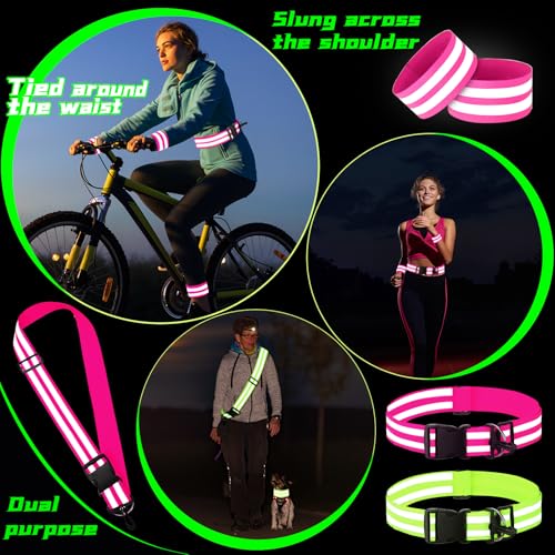 Saintrygo 6 Pcs Reflective Sash for Walking at Night Reflective Strap Arm Band High Visibility Belt Safety Ankle Strap for Visibility Vest Clothing Running Gear - color: Fluorescent Pink