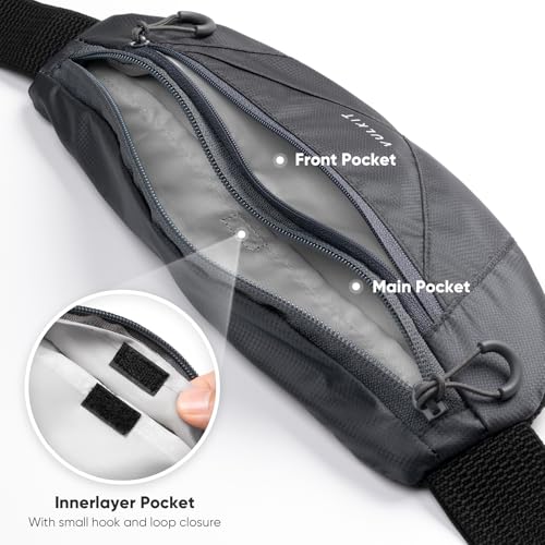 VULKIT Casual Lightweight Fanny Pack for Women & Men, Outdoor Belt Bag to Free Your Hands, Nylon Waterproof Waist Bag with Adjustable Elastic Band, Small Slim Fit Fashion Waist Pack, Grey - color: Grey
