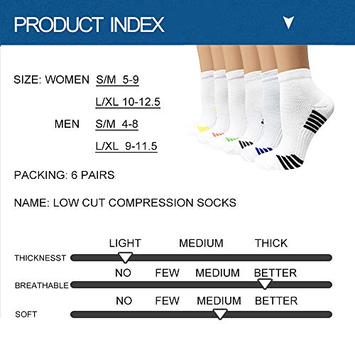 Sooverki Copper Compression Socks Women and Men 6 Pairs - Circulation Arch Support Plantar Fasciitis Running Ankle Socks - color: A8 - 6 White, size: Large-X-Large