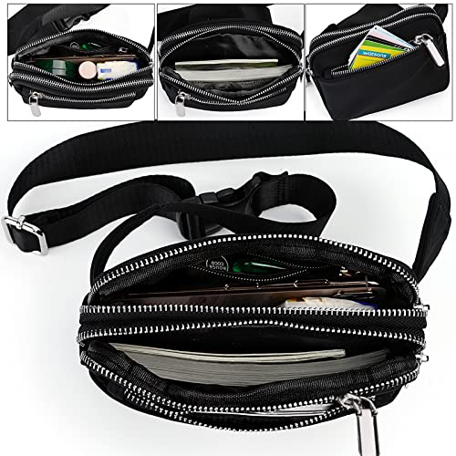 UTO Fanny Pack Crossbody Belt Purse Chest Waist Hip Travel Hiking Bumbag - color: 0759 Nylon Black New Strap