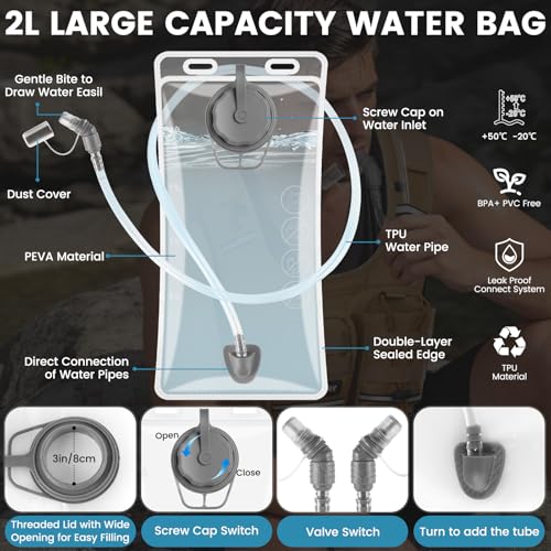 Hydration Pack Vest – Lightweight Chest Pack 2.0L Hands-Free Water Bladder Backpack, Reflective Strips, Adjustable Fit for Men and Women, Ideal for Marathon, Trail Running, Hiking, Cycling - color: Khaki