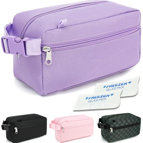 GYEUKHAM Freezable Lunch Bag,Reusable & Collapsible Mini Cooler for Adults,Insulated Lunch Box with Ice Packs,Freezable Snack Bag with Handle Buckle, On-the-Go,Purple - color: Purple+Ice pack