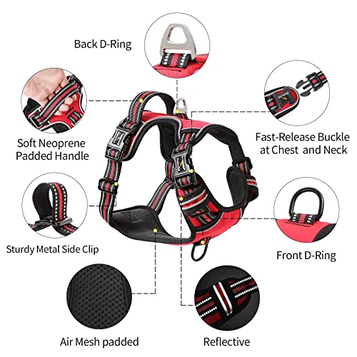 HEELE Dog Harness, Neck Release, No Pull Front Clip Vest, Reflective Red S - color: Lock Red, size: S (Pack of 1)