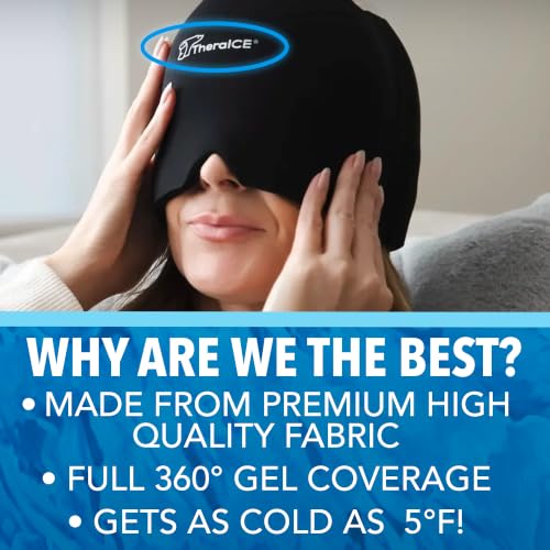 TheraICE Migraine Relief Cap, Headache Hat Ice Pack Mask, Cooling Head Wrap - color: Black, size: One Size