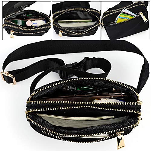 UTO Fanny Pack Crossbody Belt Purse Chest Waist Hip Travel Hiking Bumbag - color: 0759 PU Leather Black New
