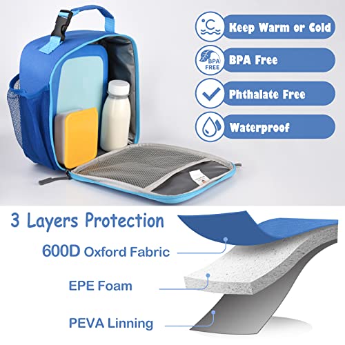 CaCTOUR Lunch Box Kids,2 Packs Insulated Lunch Bag for Girls Boys,Soft Bag Mini Cooler Back to School Thermal Reusable Lunch Bag for Work School Picnic (Blue & Black) - color: Black+Blue