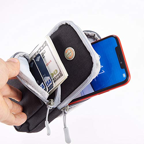Adjustable Gray Canvas Sports Armband | Water-Resistant Workout Phone Holder for Phones Up to 6.4 Inch | Running Jogging Hiking Cycling Yoga Gym Exercise
