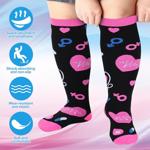 Jspupifip 6 Pairs Plus Size Compression Socks for Women, Wide Calf - color: Black White Blue Pink Purple, size: XX-Large