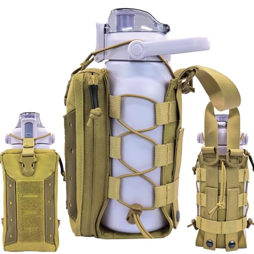 Molle Water Bottle Holder Pouch, 16-77oz Adjustable Capacity - color: Brown, size: Enhanced